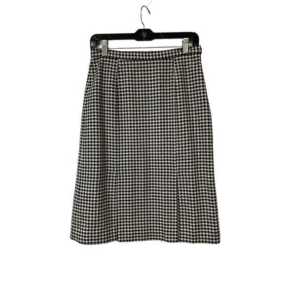 Eddie Bauer Wool Blend Slit Pleats Black & White Houndstooth Skirt Lined Size 6 - Picture 3 of 12